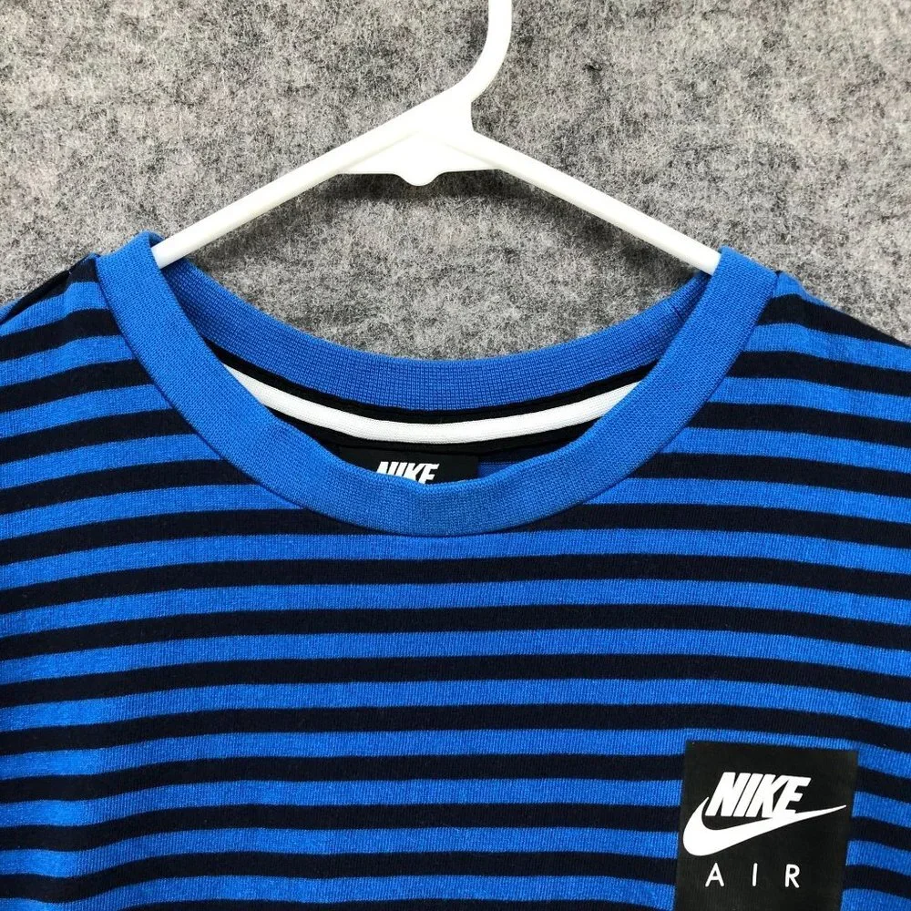 Nike‎ Air Kids XL Striped Blue Black Logo T Shirt Short Sleeve Crew Neck